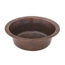 14" Round Hammered Copper Bar Sink w/ 2" Drain Opening