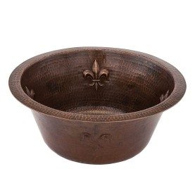 16" Round Copper Bar Sink w/ Fleur De Lis and 2" Drain Opening