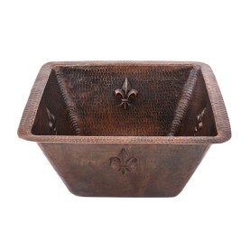 15" Square Fleur De Lis Copper Bar/Prep Sink w/ 2" Drain Opening