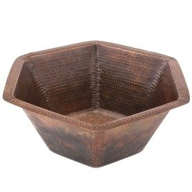 15.5" Hexagon Under Counter Hammered Copper Bathroom Sink