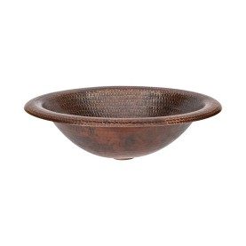 18" Wide Rim Oval Self Rimming Hammered Copper Bathroom Sink