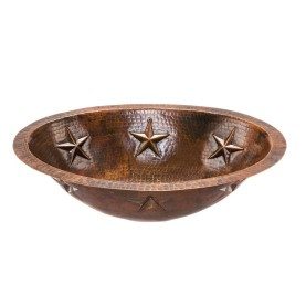 19" Oval Star Under Counter Hammered Copper Bathroom Sink