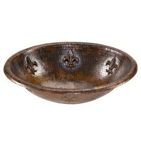 19" Oval Fleur De Lis Self Rimming Hammered Copper Sink