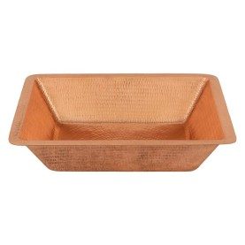 19" Rectangle Under Counter Hammered Copper Bathroom Sink in Polished Copper