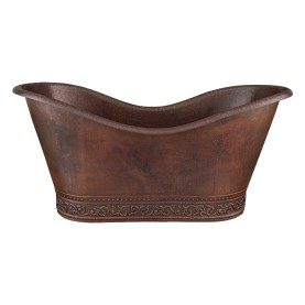 Custom 67" Hammered Copper Double Slipper Bathtub with Scroll Base