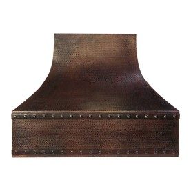 Custom 54" Hammered Copper Correa Range Hood for Sloped Ceiling