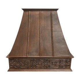 Custom 38" Hammered Copper Euro Range Hood with Scroll Design