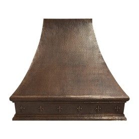 Custom 38" Hammered Copper Euro Style Range Hood with Fleur de Lis Design