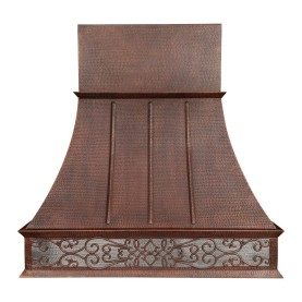 Custom 50" Hammered Copper Euro Style Range Hood with Nickel Background