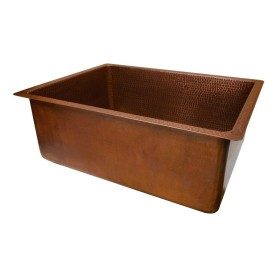 Custom 25" Hammered Copper Single Basin Kitchen Sink in Antique Copper