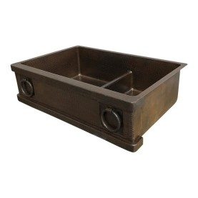 Custom 33" Hammered Copper 60/40 Apron Front Kitchen Sink with Short Divider