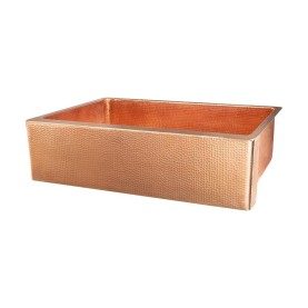 Custom 33" Hammered Copper Apron Front Single Basin Kitchen Sink in Polished Copper