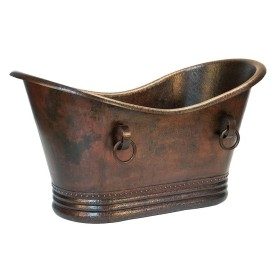 60" Hammered Copper Double Slipper Bathtub With Rings