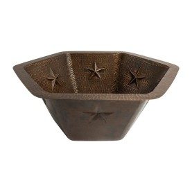 Custom 15.5" Hammered Copper Hexagon Bathroom Sink with Star Design