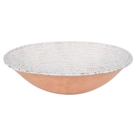 17" Oval Wired Rim Vessel Hammered Copper Sink in Glazed White