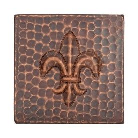 4" x 4" Hammered Copper Fleur De Lis Tile